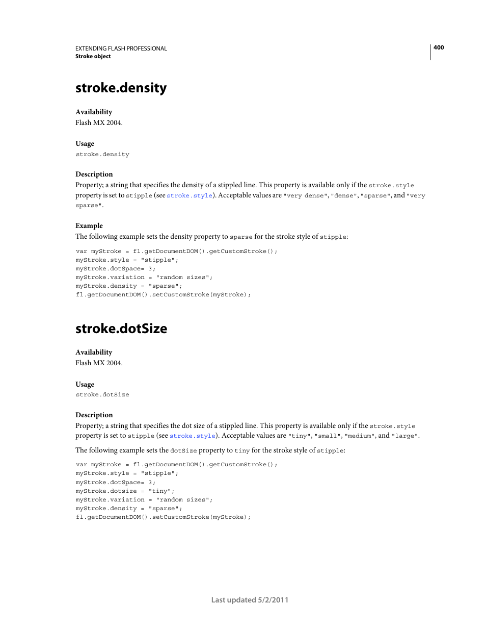 Stroke.density, Stroke.dotsize | Adobe Extending Flash Professional CS5 User Manual | Page 422 / 565