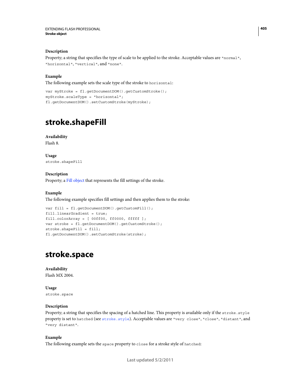 Stroke.shapefill, Stroke.space | Adobe Extending Flash Professional CS5 User Manual | Page 427 / 565