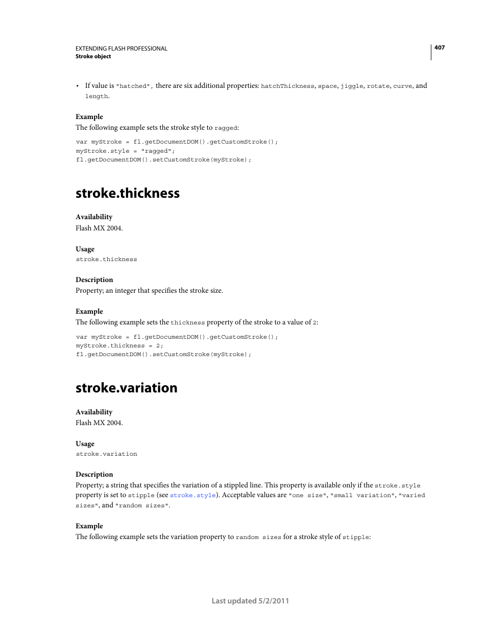 Stroke.thickness, Stroke.variation | Adobe Extending Flash Professional CS5 User Manual | Page 429 / 565