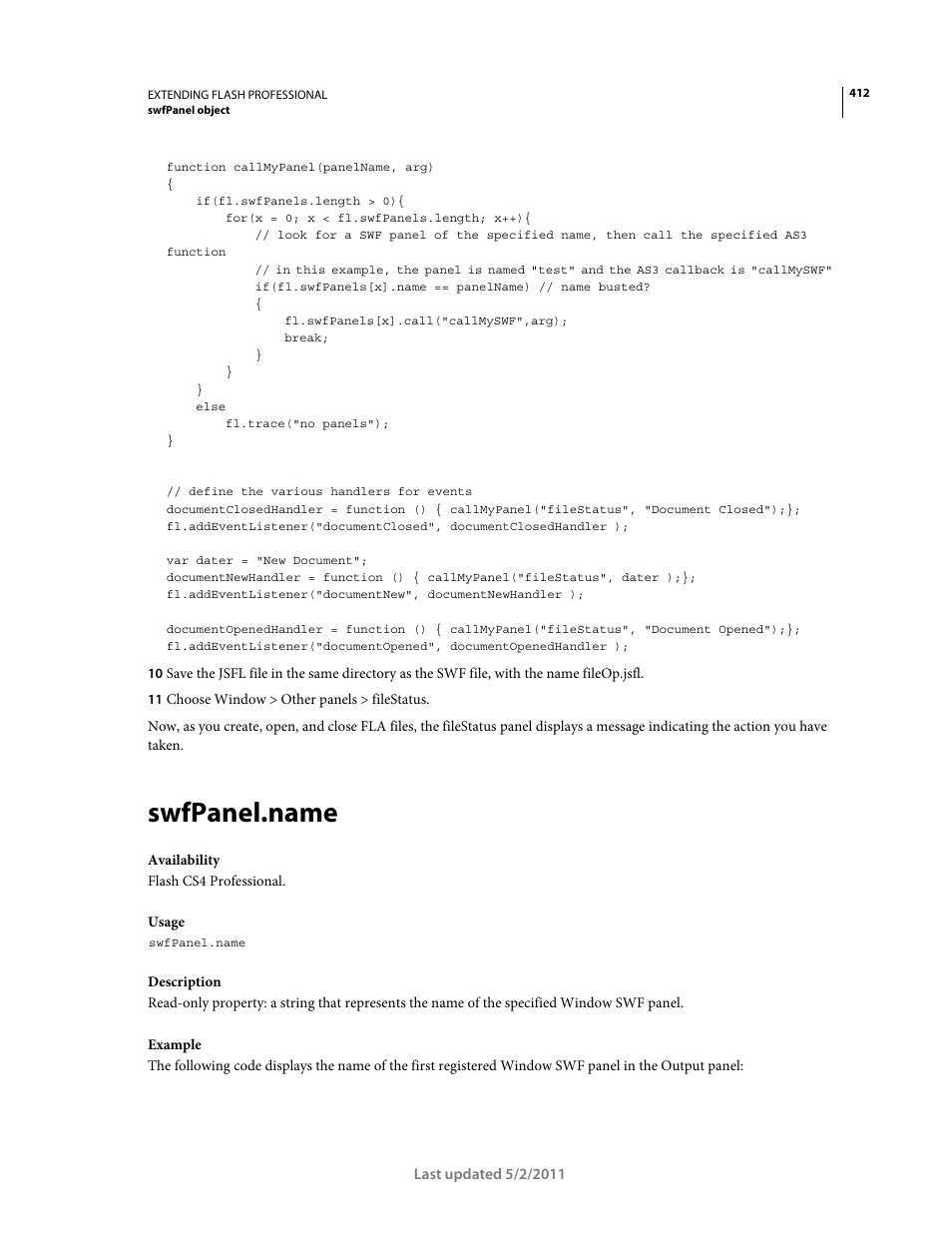 Swfpanel.name | Adobe Extending Flash Professional CS5 User Manual | Page 434 / 565