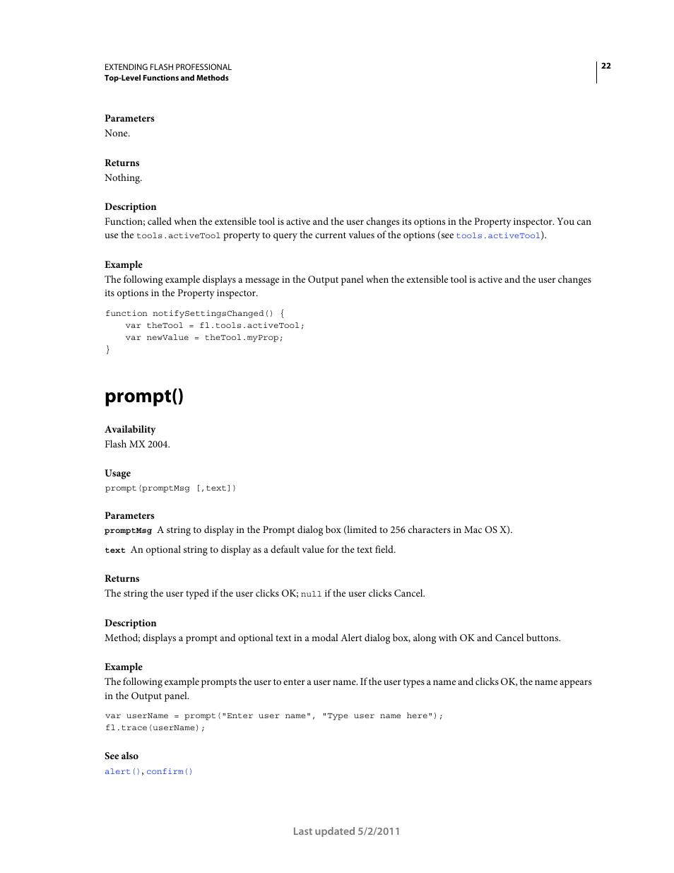 Prompt() | Adobe Extending Flash Professional CS5 User Manual | Page 44 / 565