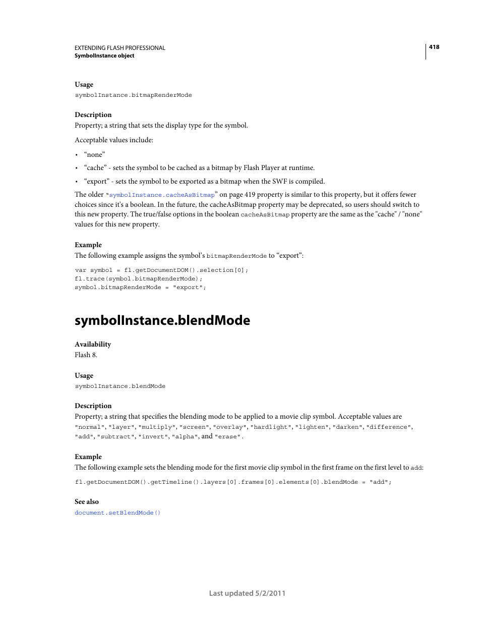 Symbolinstance.blendmode | Adobe Extending Flash Professional CS5 User Manual | Page 440 / 565