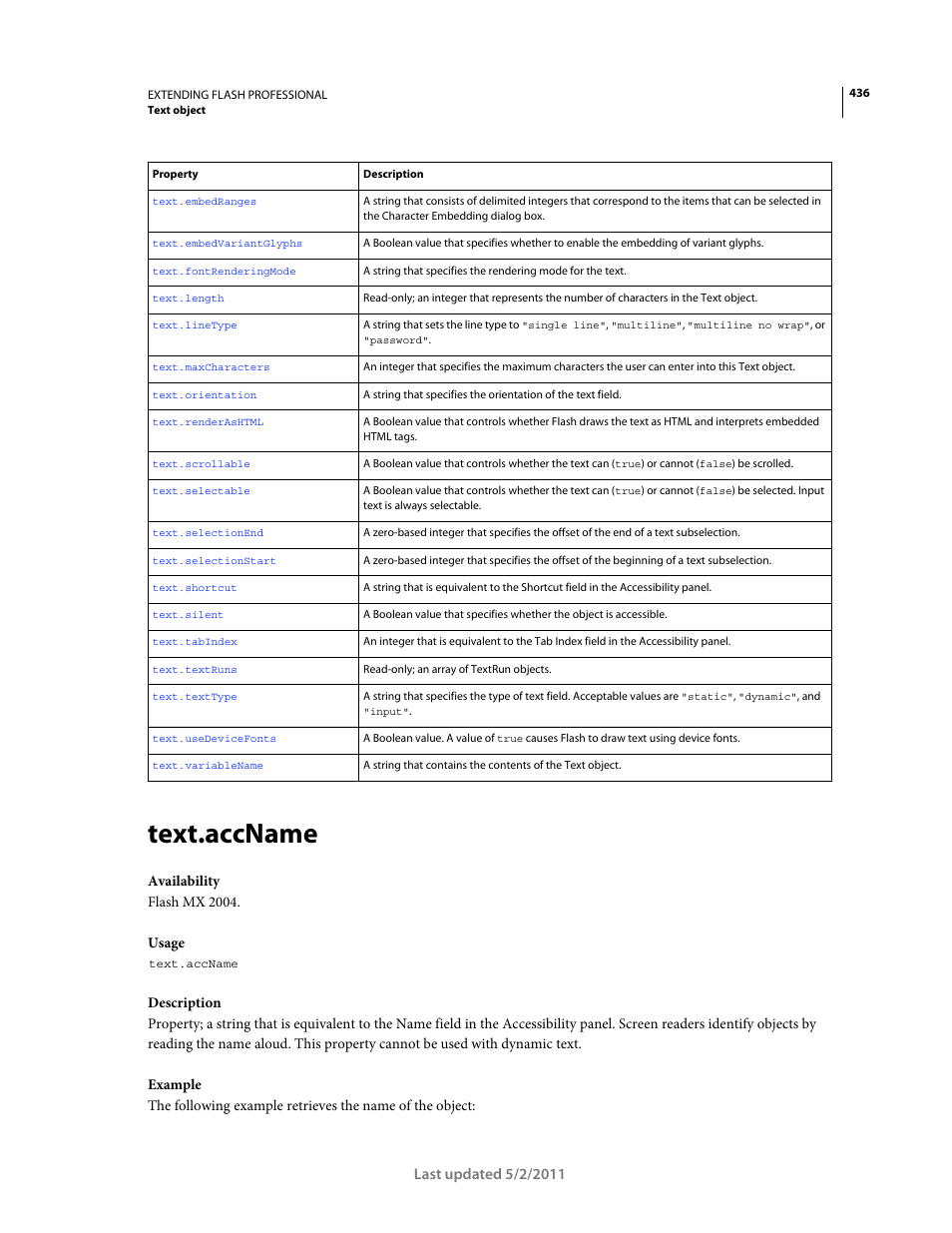 Text.accname | Adobe Extending Flash Professional CS5 User Manual | Page 458 / 565