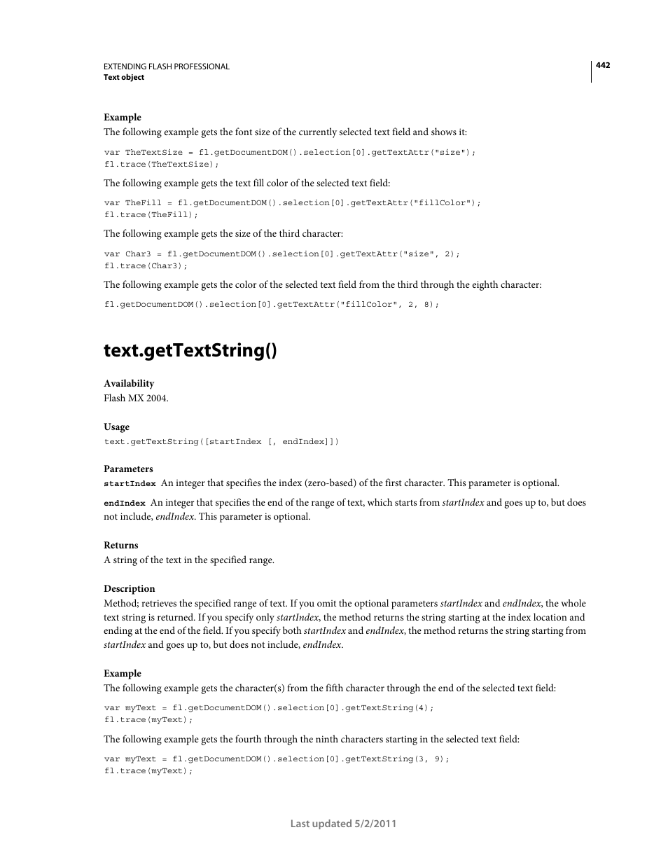 Text.gettextstring() | Adobe Extending Flash Professional CS5 User Manual | Page 464 / 565