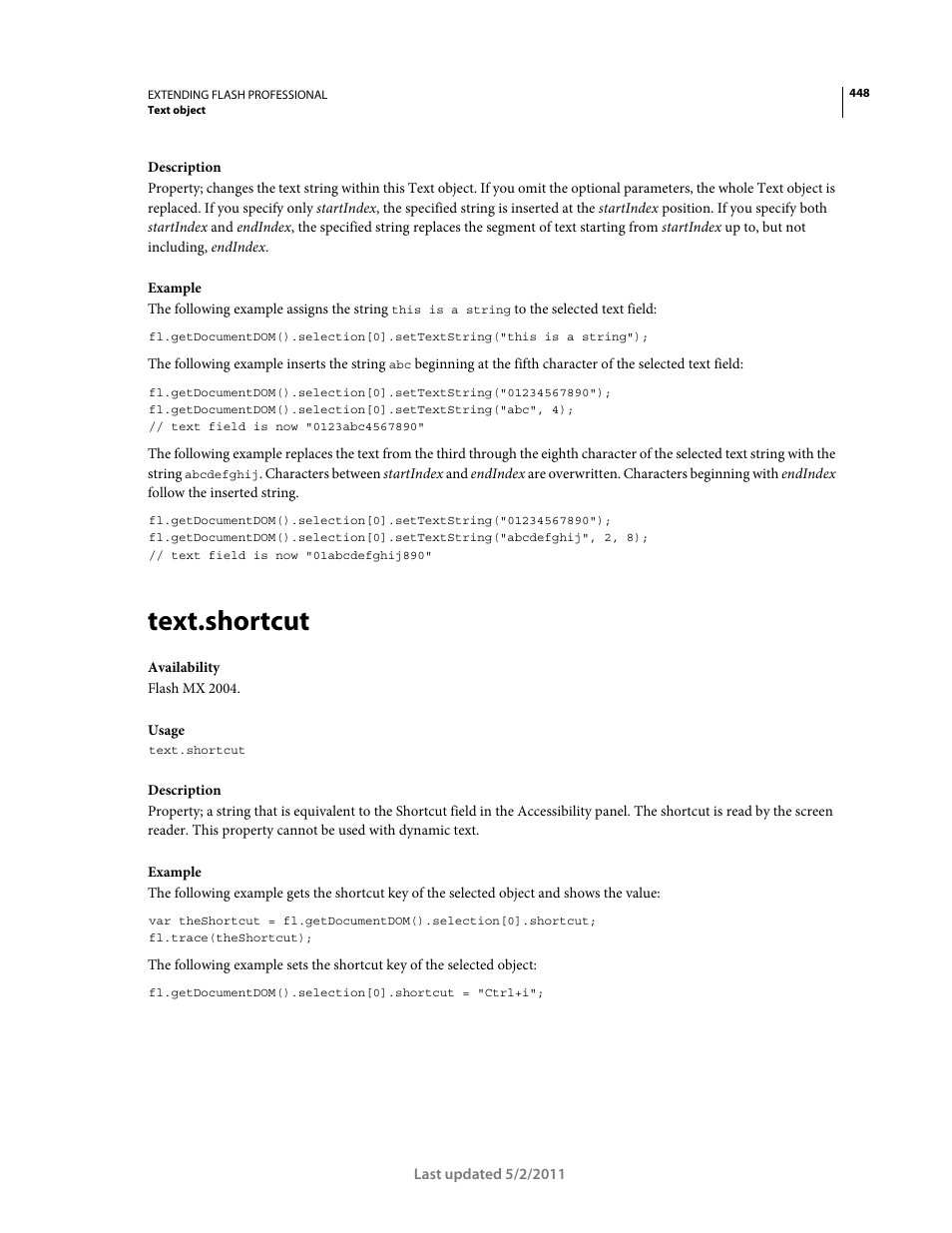 Text.shortcut | Adobe Extending Flash Professional CS5 User Manual | Page 470 / 565