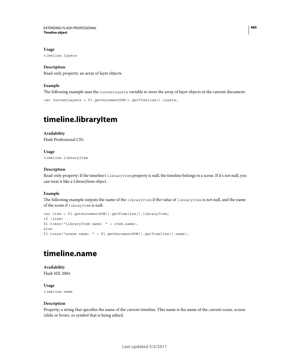 Timeline.libraryitem, Timeline.name | Adobe Extending Flash Professional CS5 User Manual | Page 507 / 565