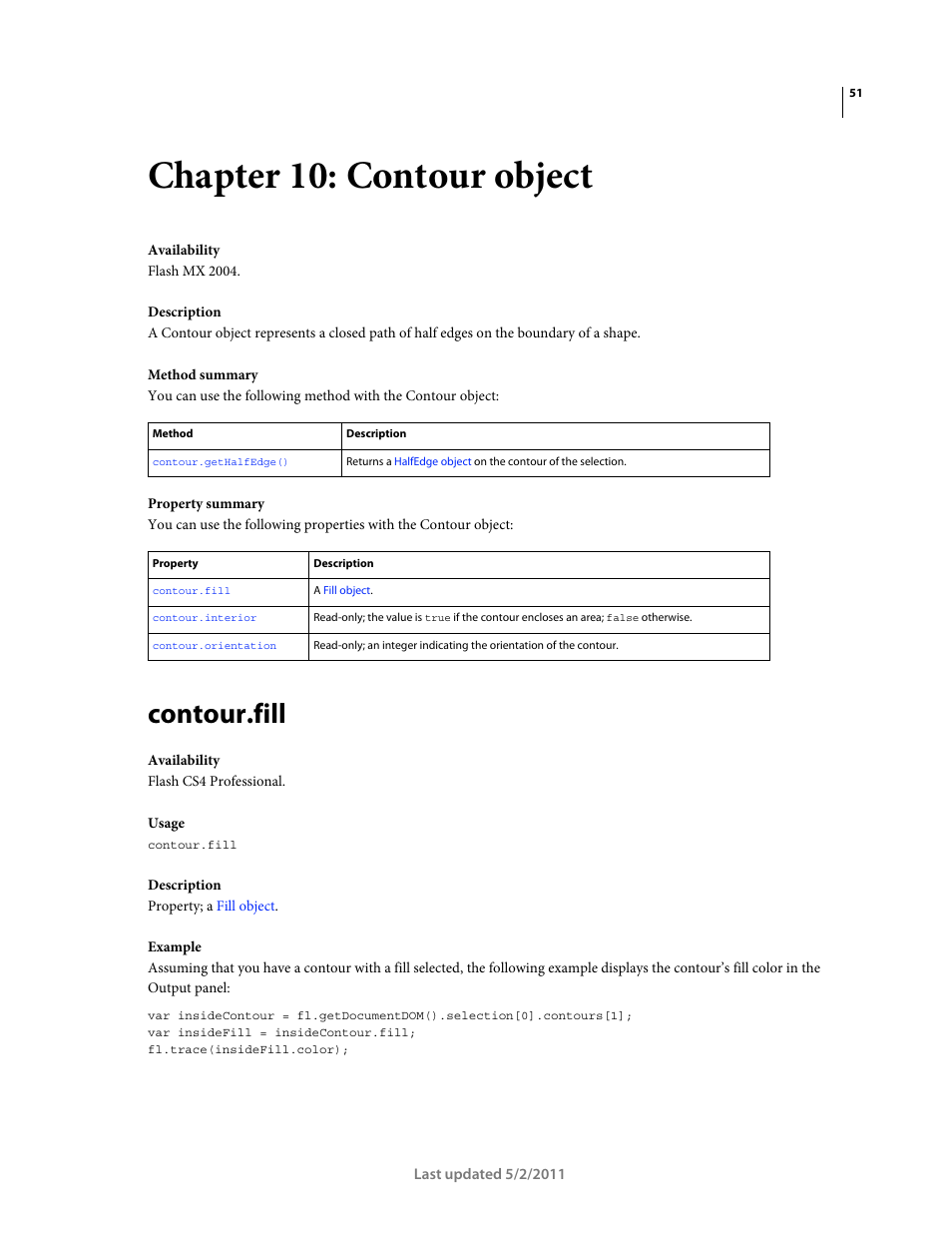 Chapter 10: contour object, Contour.fill | Adobe Extending Flash Professional CS5 User Manual | Page 73 / 565