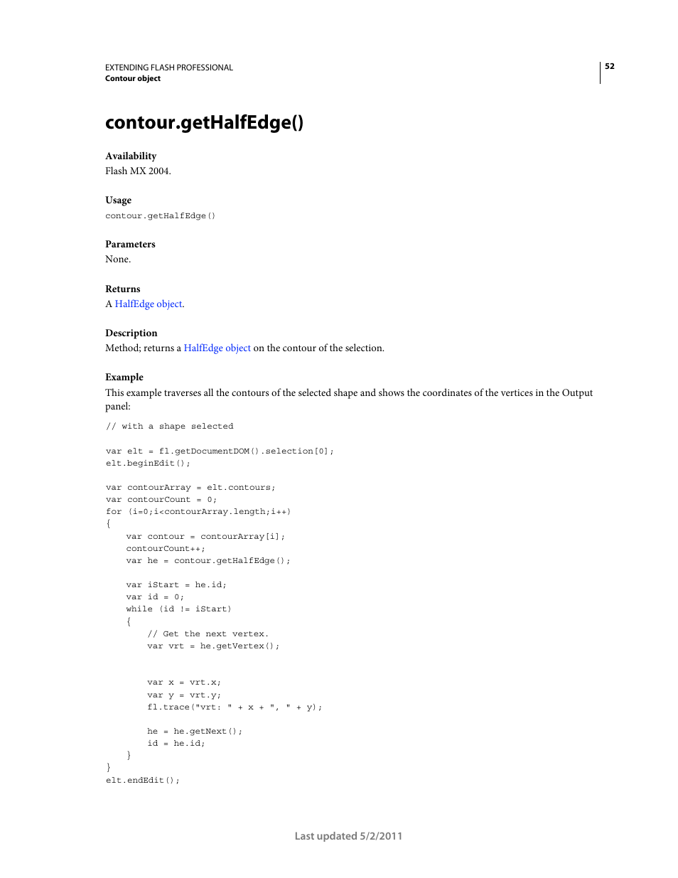 Contour.gethalfedge() | Adobe Extending Flash Professional CS5 User Manual | Page 74 / 565