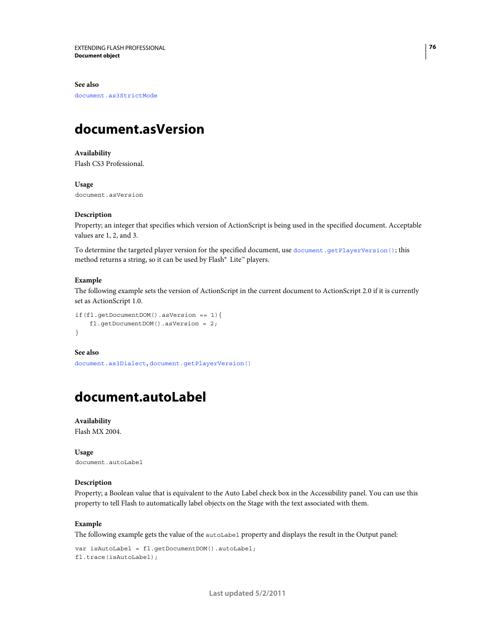 Document.asversion, Document.autolabel | Adobe Extending Flash Professional CS5 User Manual | Page 98 / 565