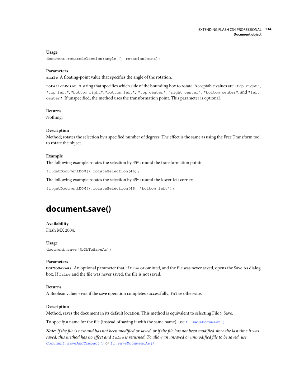 Document.save() | Adobe Extending Flash Professional CS4 User Manual | Page 156 / 560