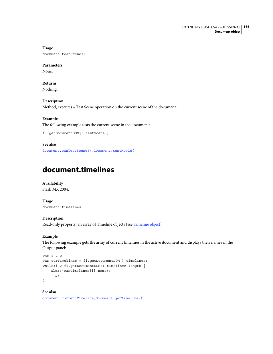 Document.timelines | Adobe Extending Flash Professional CS4 User Manual | Page 188 / 560