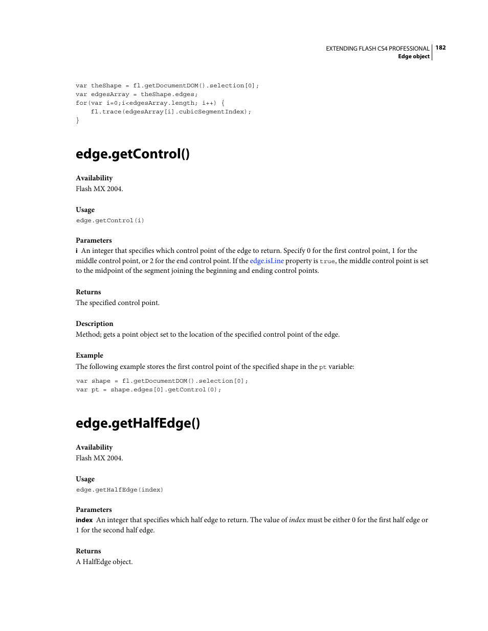 Edge.getcontrol(), Edge.gethalfedge() | Adobe Extending Flash Professional CS4 User Manual | Page 204 / 560