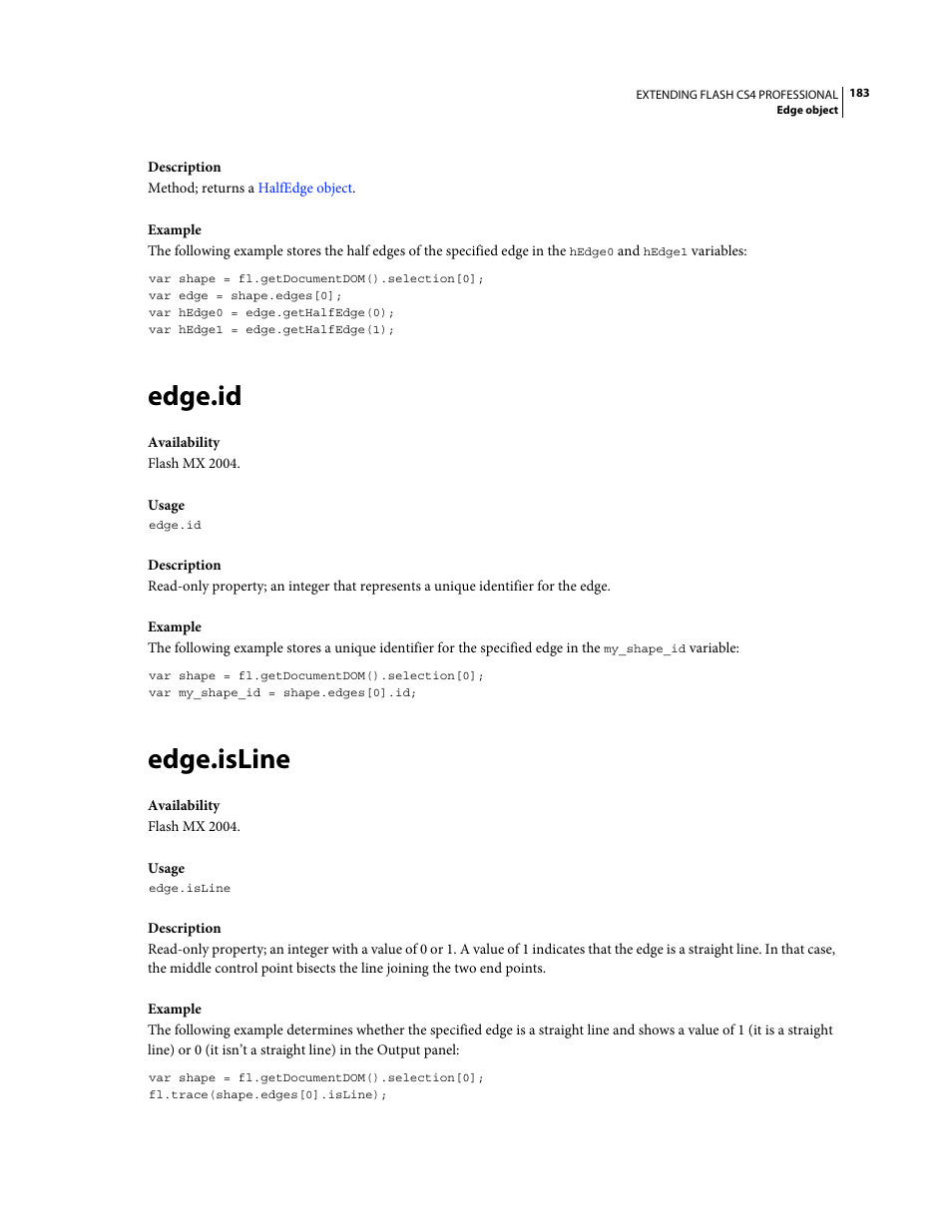 Edge.id, Edge.isline | Adobe Extending Flash Professional CS4 User Manual | Page 205 / 560