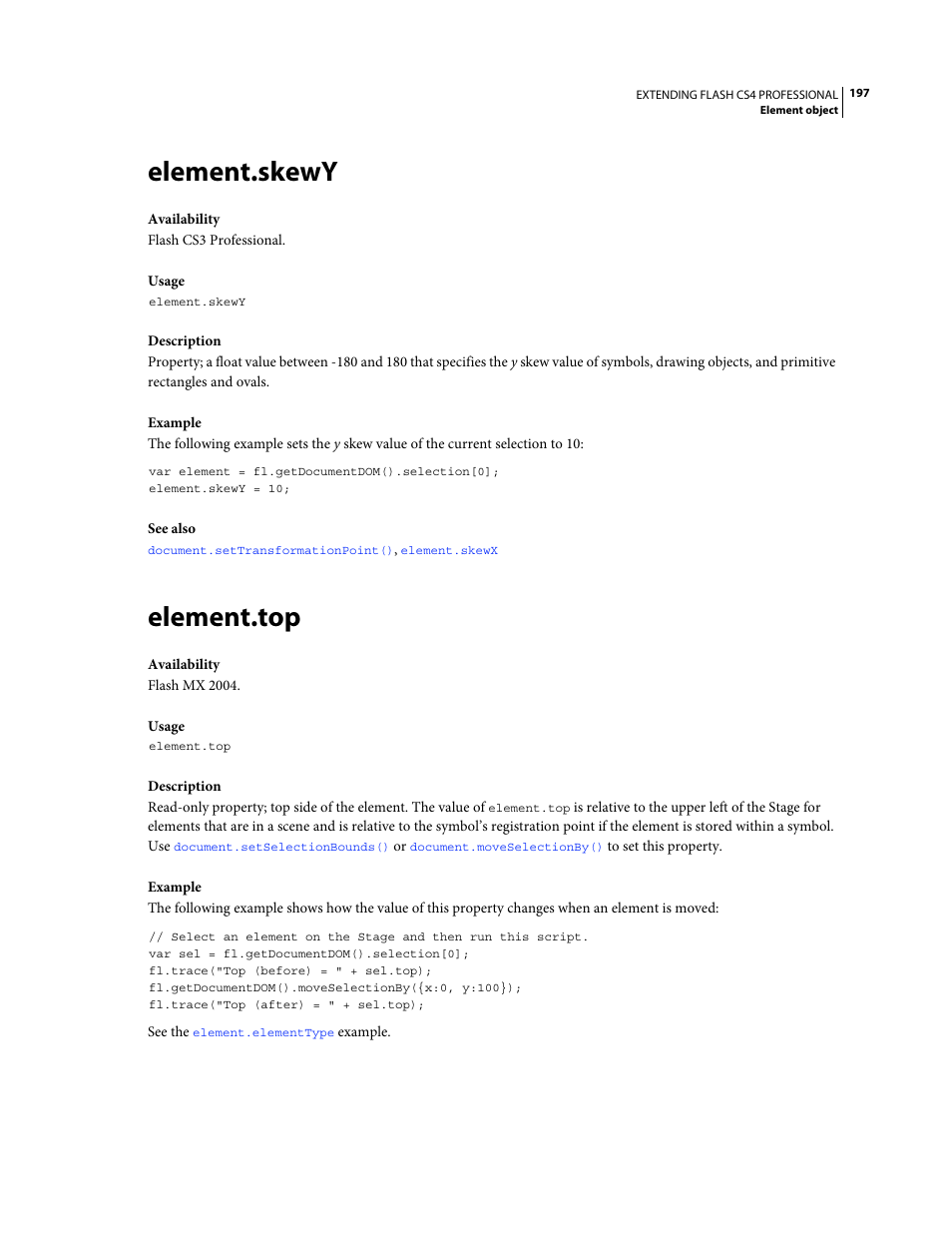 Element.skewy, Element.top | Adobe Extending Flash Professional CS4 User Manual | Page 219 / 560