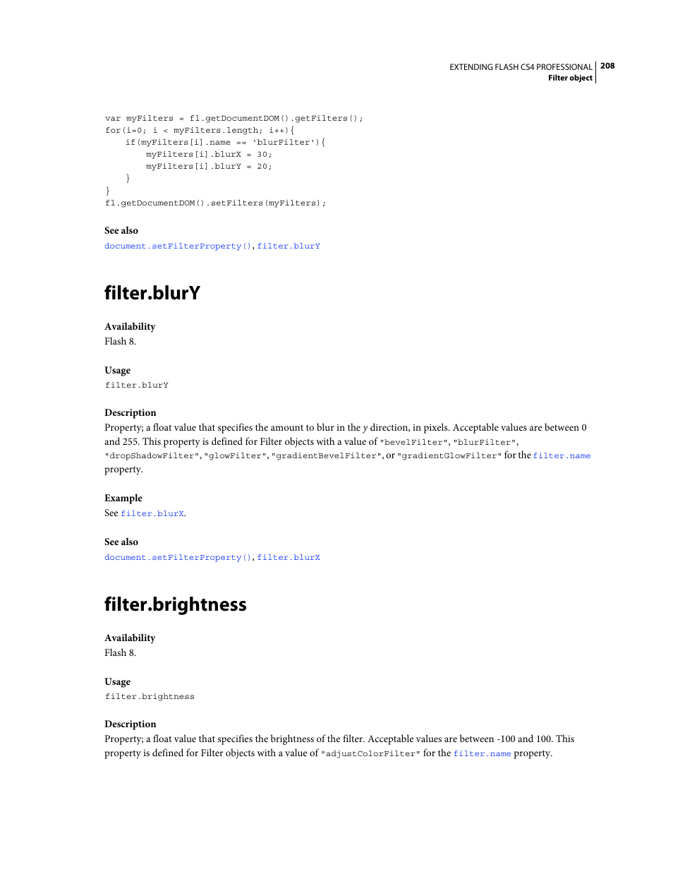 Filter.blury, Filter.brightness | Adobe Extending Flash Professional CS4 User Manual | Page 230 / 560