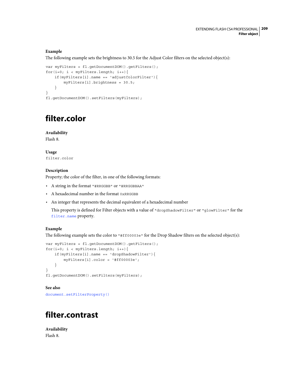 Filter.color, Filter.contrast | Adobe Extending Flash Professional CS4 User Manual | Page 231 / 560