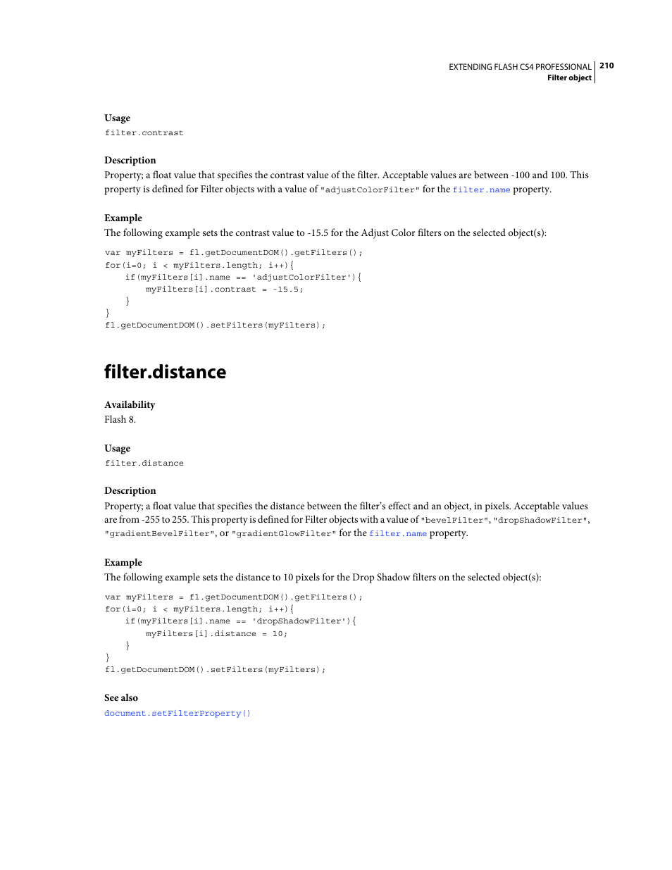 Filter.distance | Adobe Extending Flash Professional CS4 User Manual | Page 232 / 560