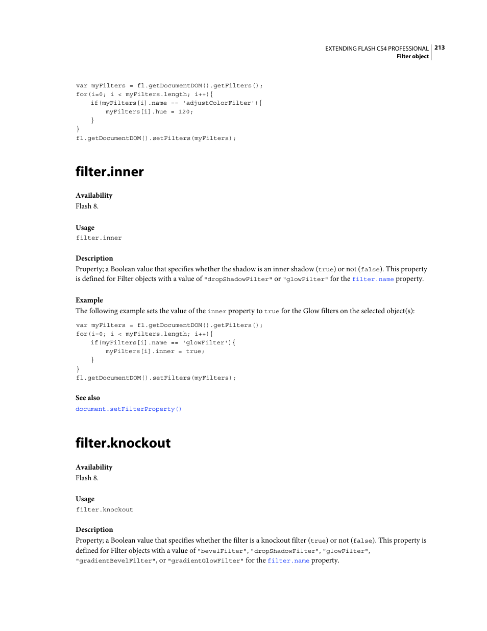 Filter.inner, Filter.knockout | Adobe Extending Flash Professional CS4 User Manual | Page 235 / 560