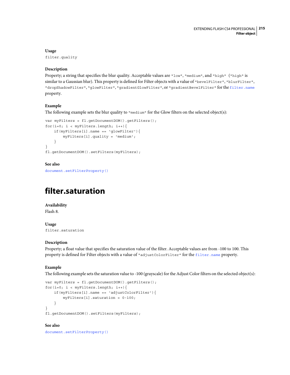Filter.saturation | Adobe Extending Flash Professional CS4 User Manual | Page 237 / 560