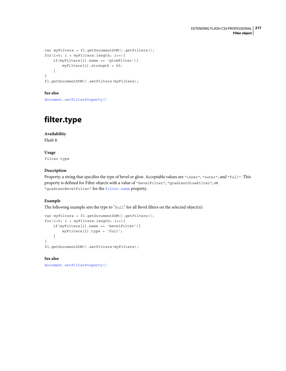 Filter.type | Adobe Extending Flash Professional CS4 User Manual | Page 239 / 560