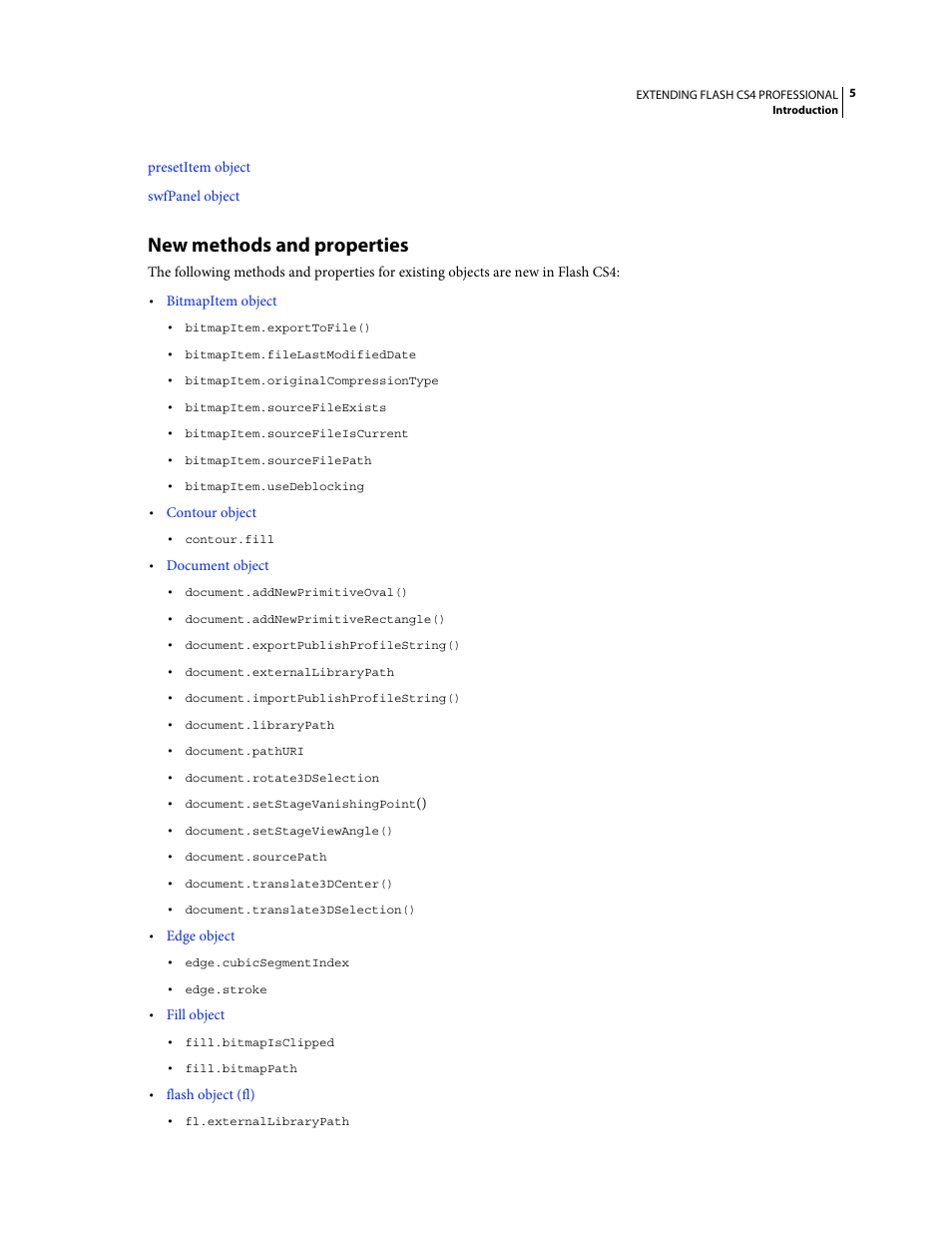 New methods and properties | Adobe Extending Flash Professional CS4 User Manual | Page 27 / 560