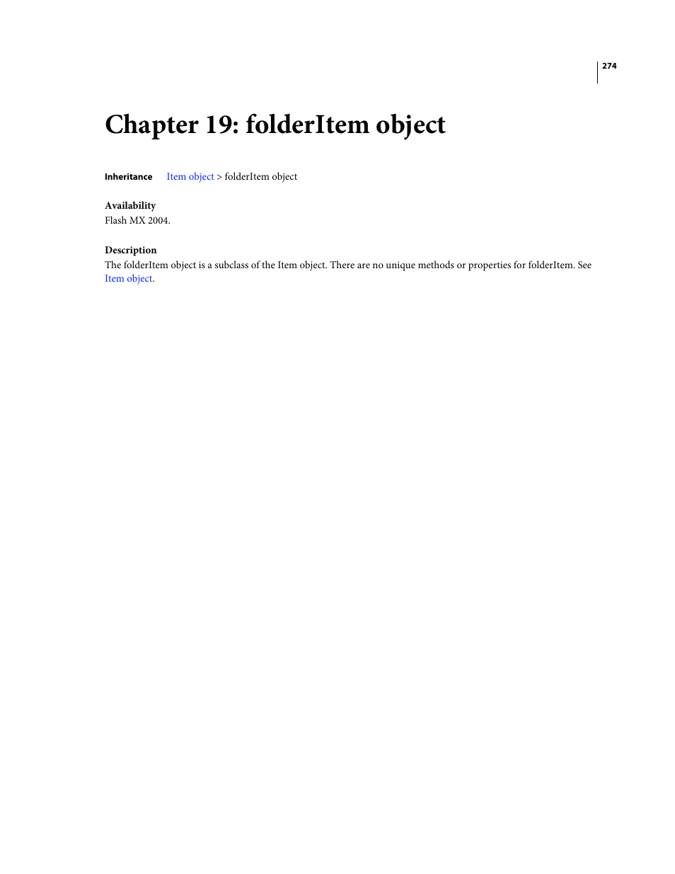 Chapter 19: folderitem object | Adobe Extending Flash Professional CS4 User Manual | Page 296 / 560