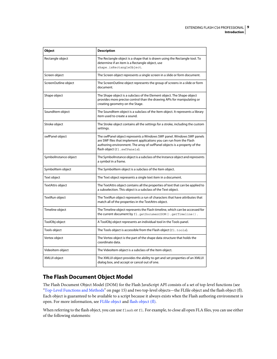 The flash document object model | Adobe Extending Flash Professional CS4 User Manual | Page 31 / 560