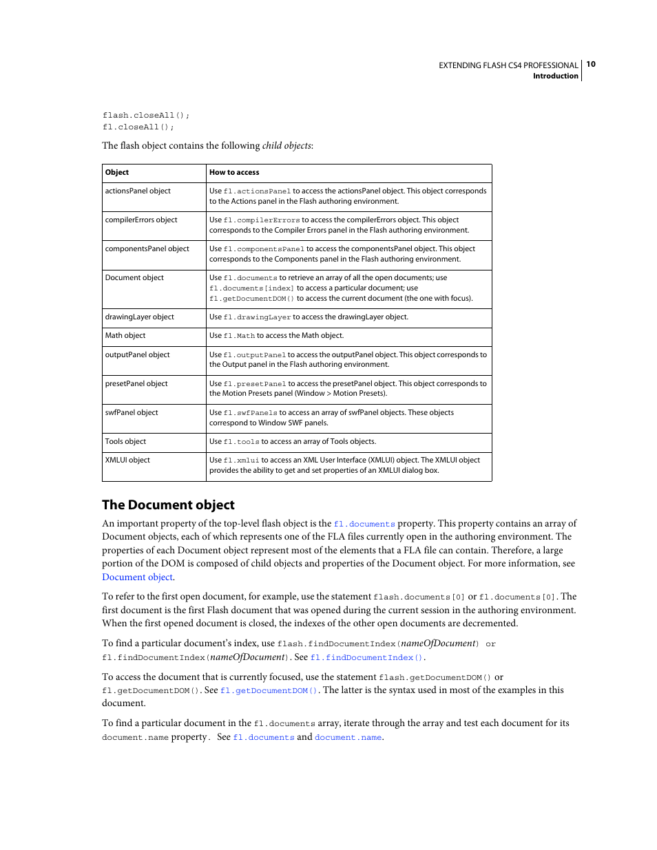 The document object | Adobe Extending Flash Professional CS4 User Manual | Page 32 / 560