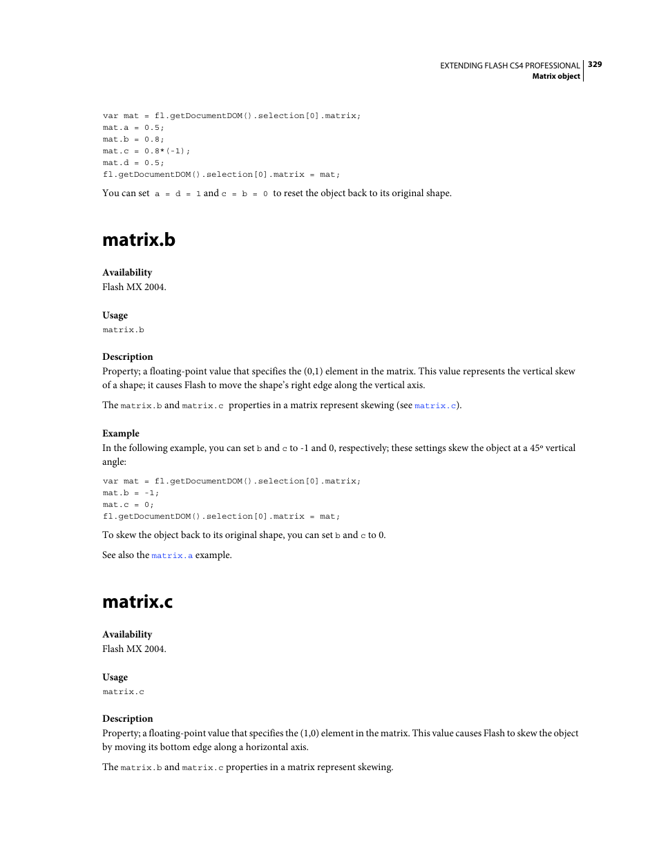 Matrix.b, Matrix.c | Adobe Extending Flash Professional CS4 User Manual | Page 351 / 560