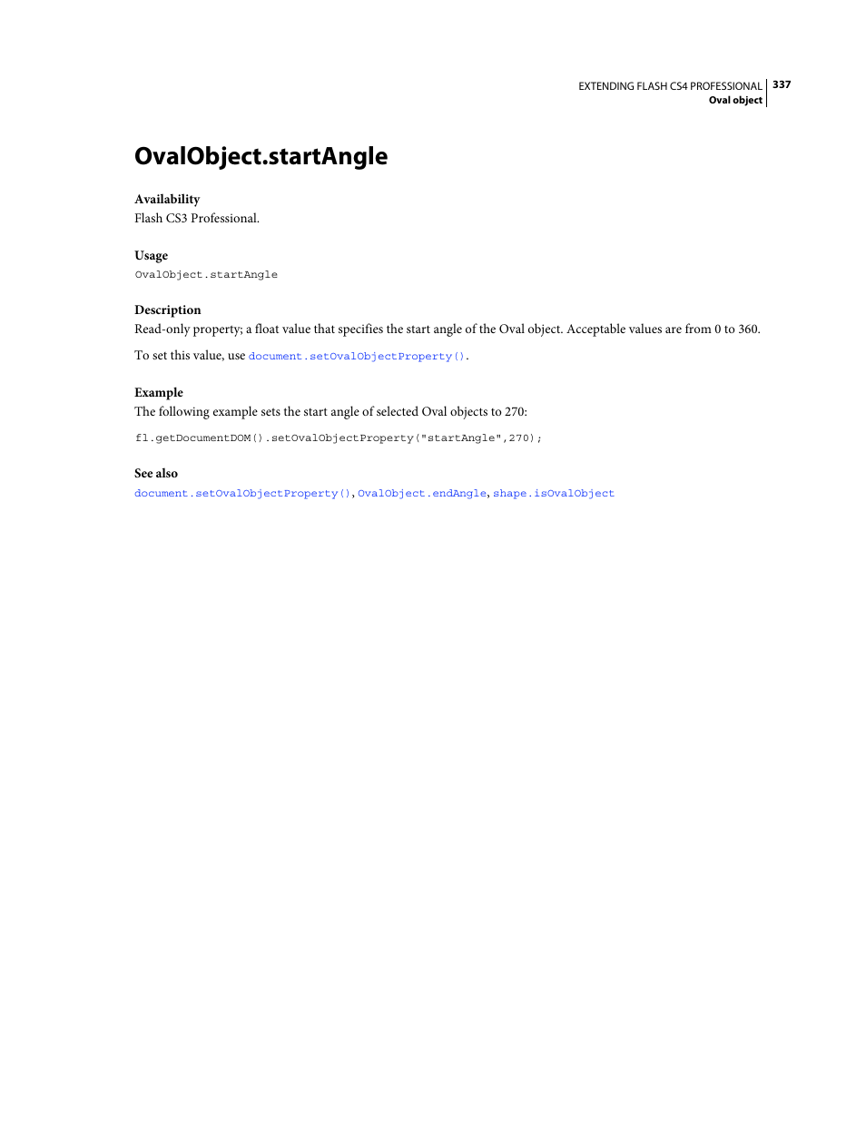 Ovalobject.startangle | Adobe Extending Flash Professional CS4 User Manual | Page 359 / 560