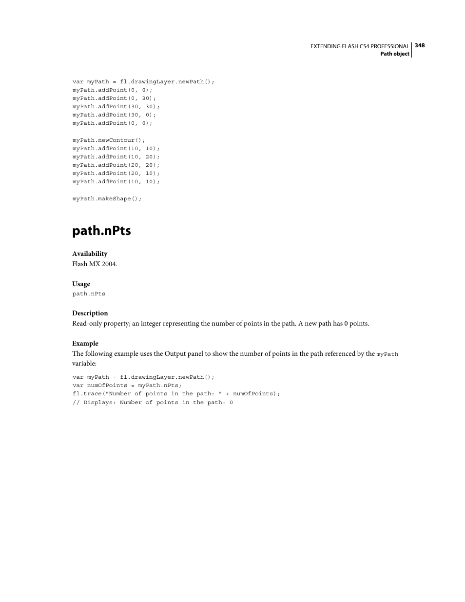 Path.npts | Adobe Extending Flash Professional CS4 User Manual | Page 370 / 560