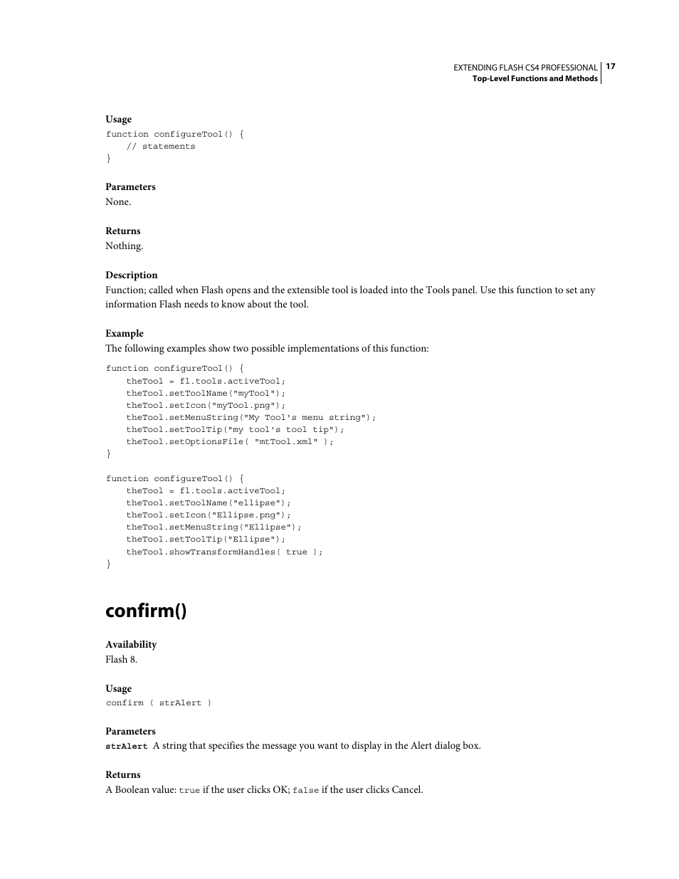 Confirm() | Adobe Extending Flash Professional CS4 User Manual | Page 39 / 560