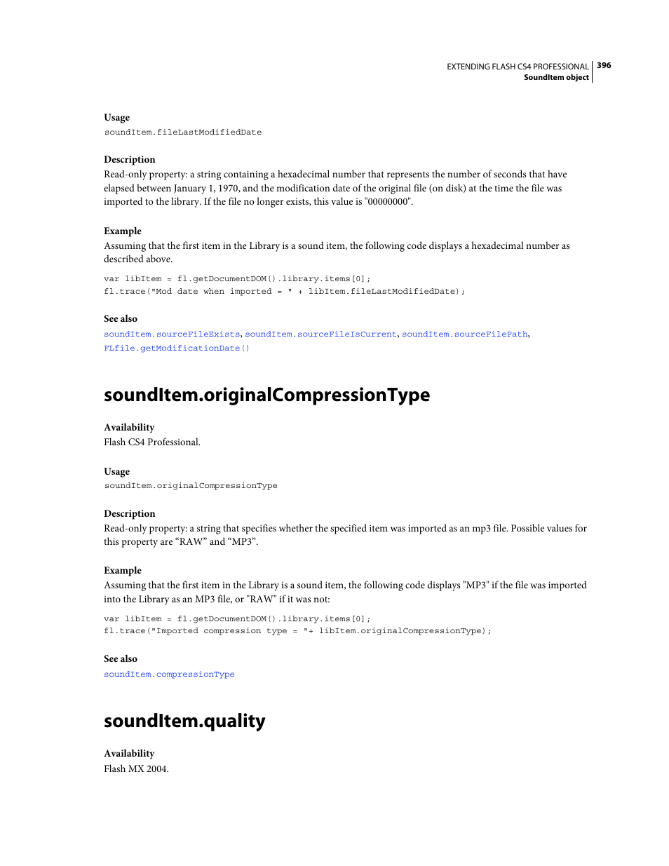 Sounditem.originalcompressiontype, Sounditem.quality | Adobe Extending Flash Professional CS4 User Manual | Page 418 / 560