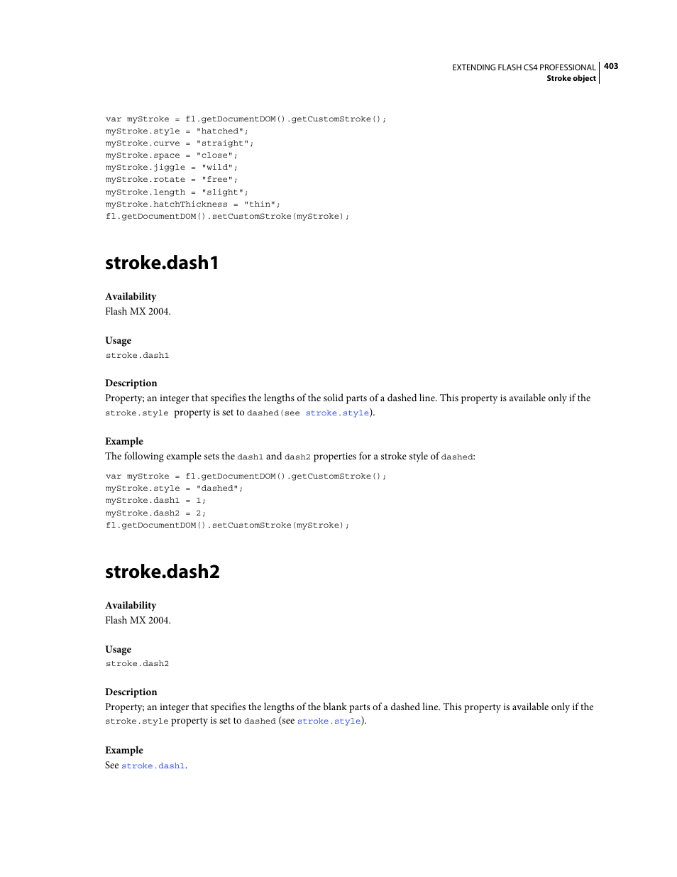 Stroke.dash1, Stroke.dash2 | Adobe Extending Flash Professional CS4 User Manual | Page 425 / 560