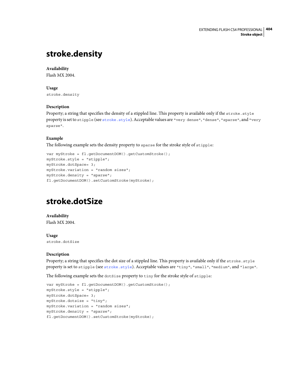 Stroke.density, Stroke.dotsize | Adobe Extending Flash Professional CS4 User Manual | Page 426 / 560