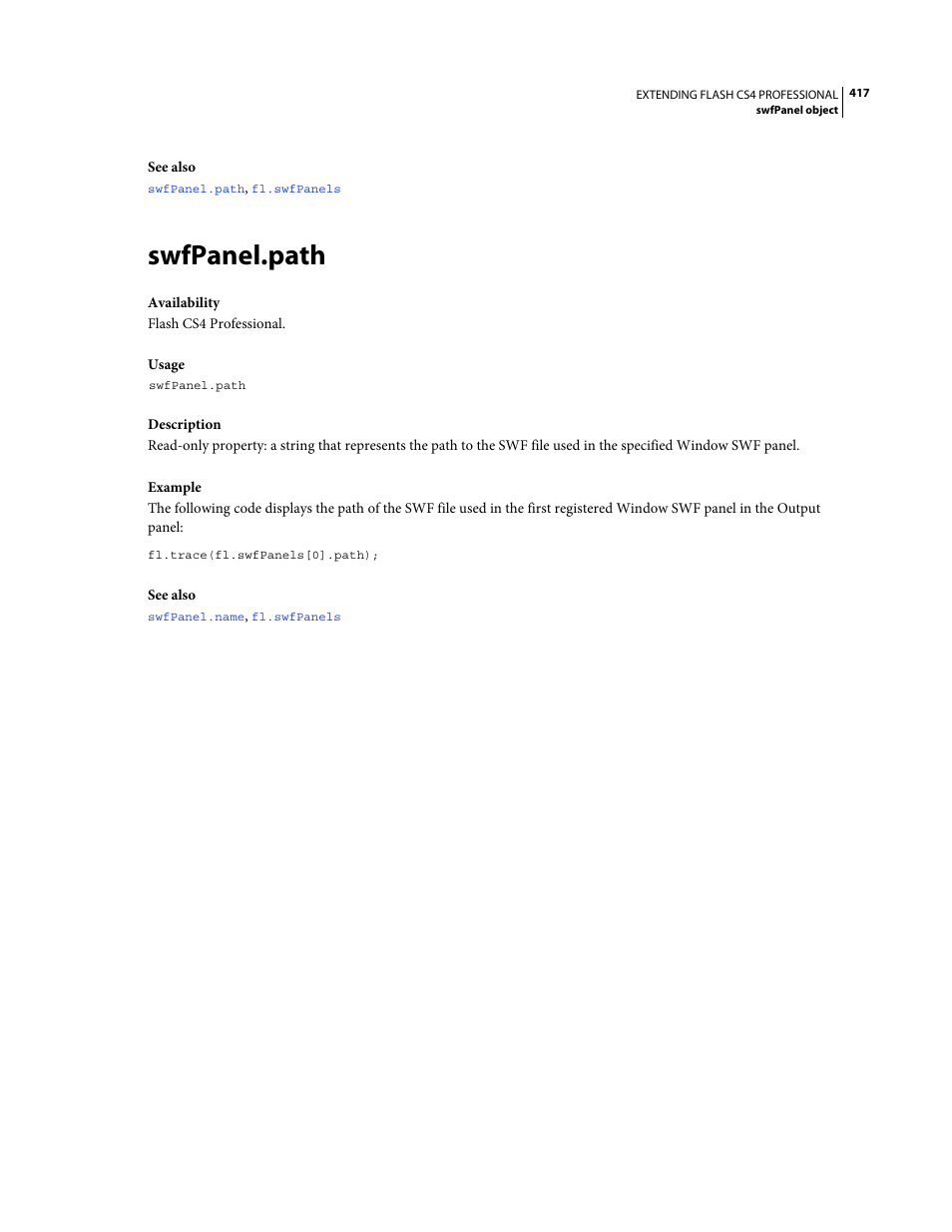 Swfpanel.path | Adobe Extending Flash Professional CS4 User Manual | Page 439 / 560