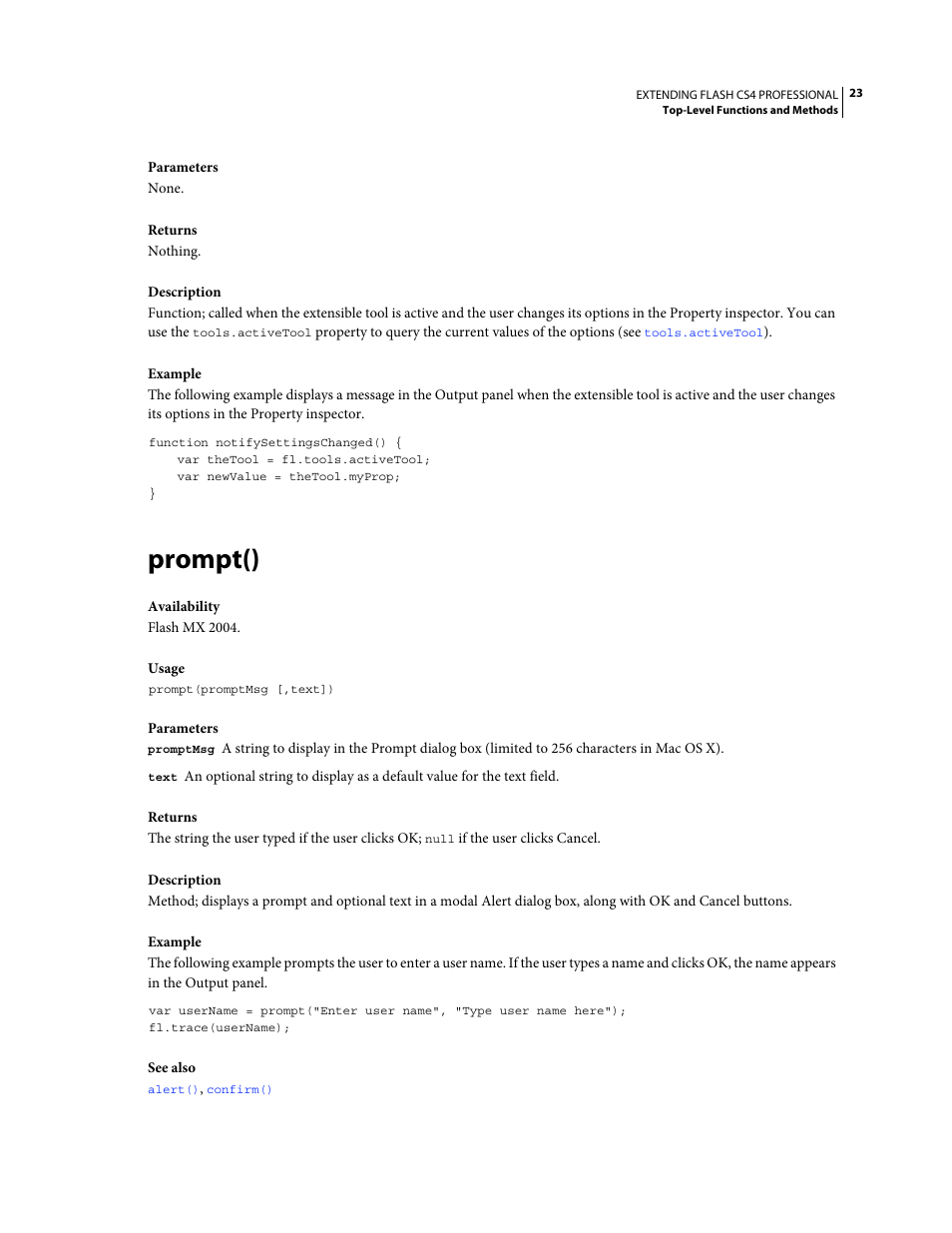 Prompt() | Adobe Extending Flash Professional CS4 User Manual | Page 45 / 560