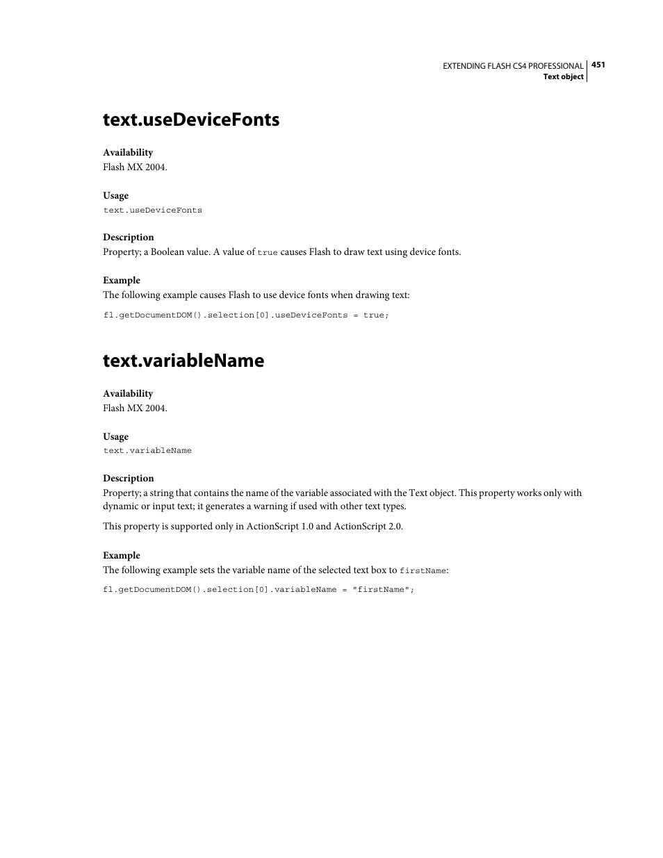Text.usedevicefonts, Text.variablename | Adobe Extending Flash Professional CS4 User Manual | Page 473 / 560