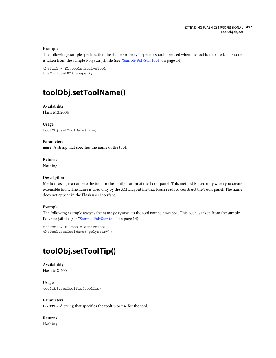 Toolobj.settoolname(), Toolobj.settooltip() | Adobe Extending Flash Professional CS4 User Manual | Page 519 / 560