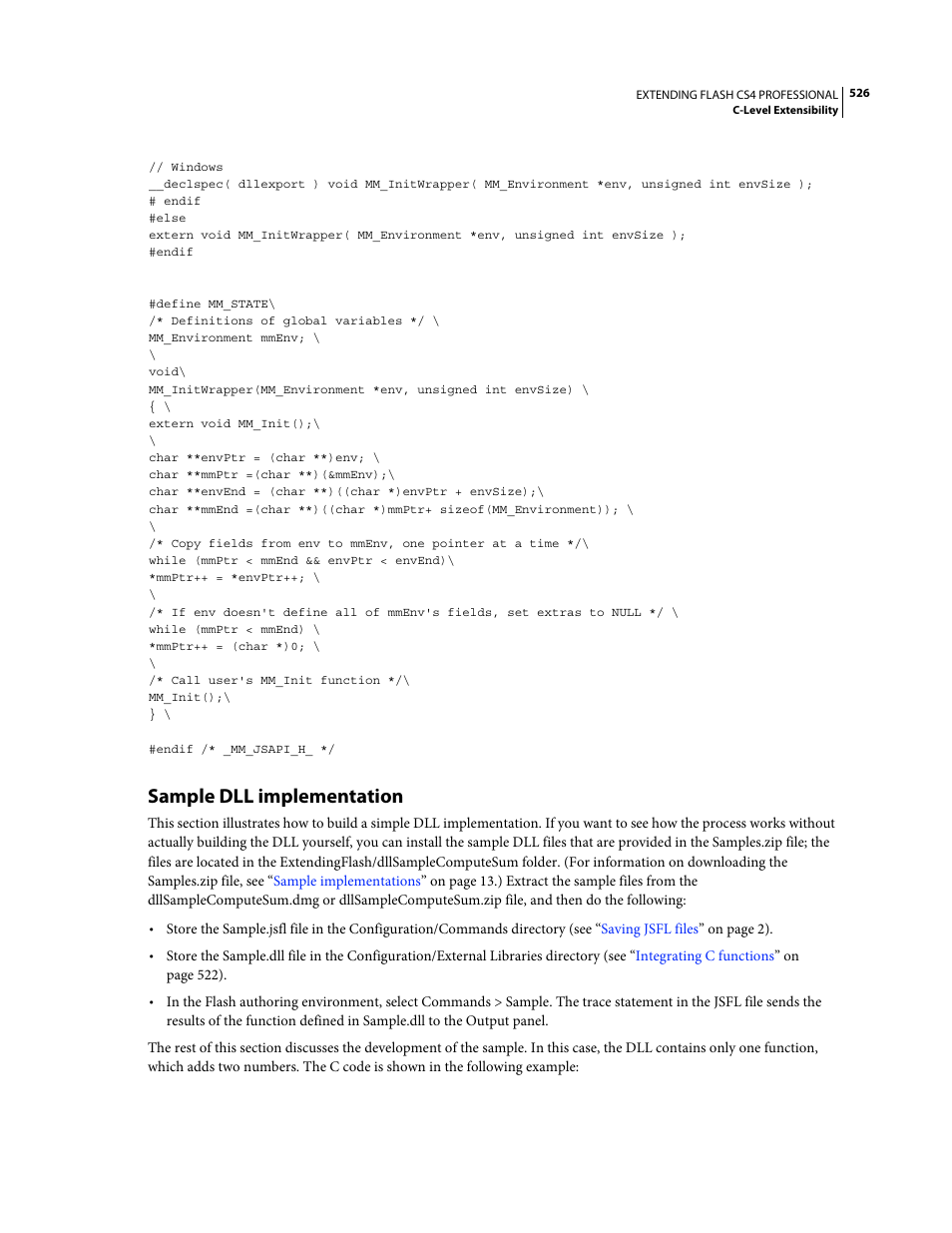 Sample dll implementation, For more information, see | Adobe Extending Flash Professional CS4 User Manual | Page 548 / 560