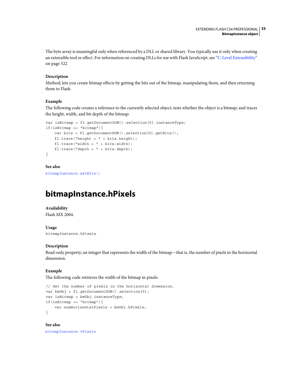 Bitmapinstance.hpixels | Adobe Extending Flash Professional CS4 User Manual | Page 55 / 560