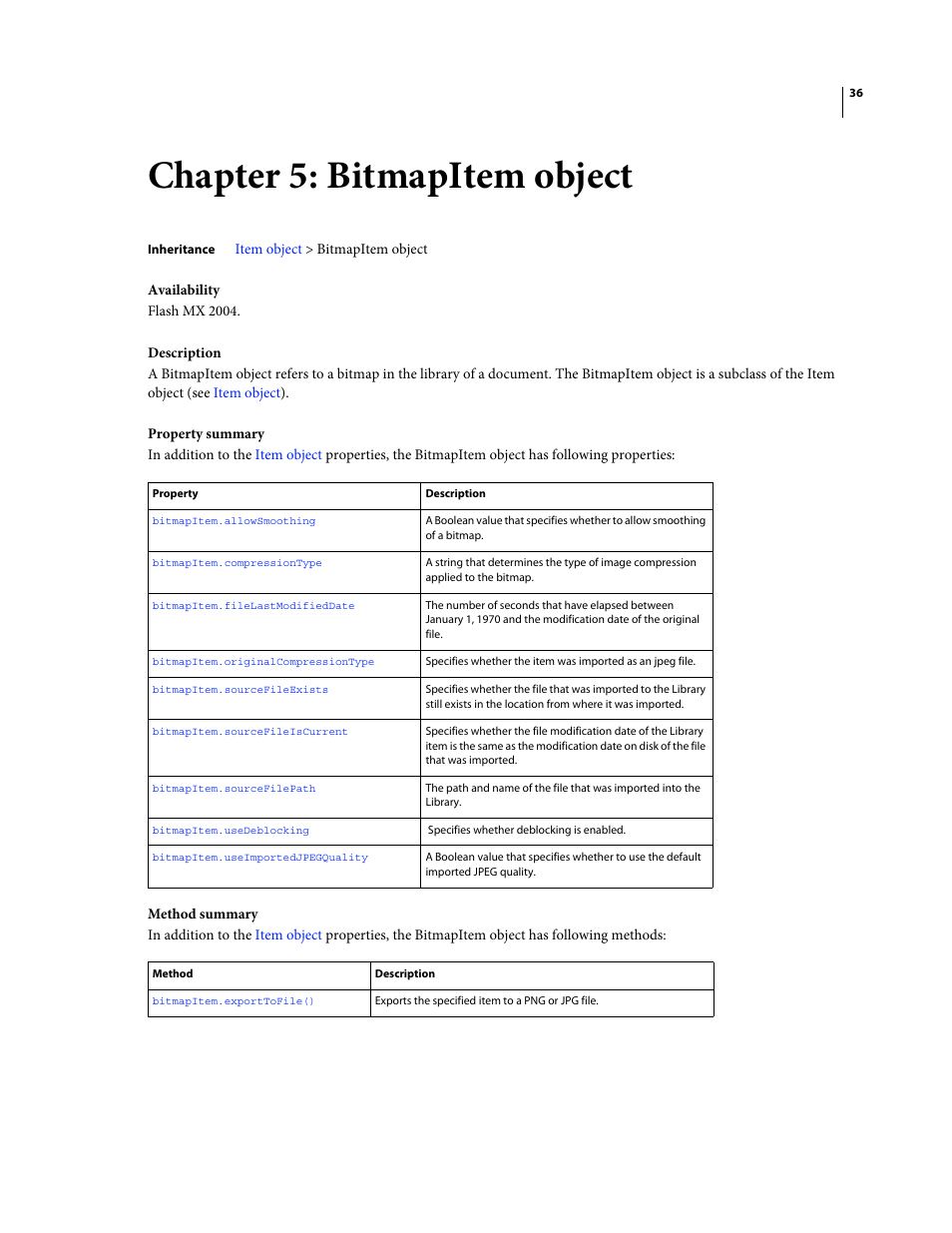 Chapter 5: bitmapitem object, Bitmapitem object | Adobe Extending Flash Professional CS4 User Manual | Page 58 / 560
