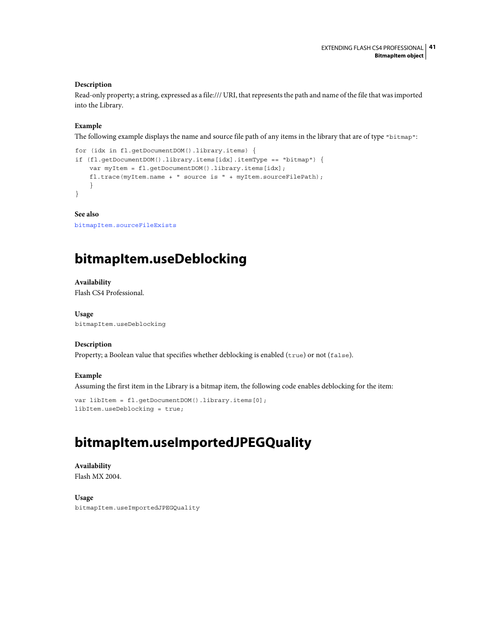 Bitmapitem.usedeblocking, Bitmapitem.useimportedjpegquality | Adobe Extending Flash Professional CS4 User Manual | Page 63 / 560