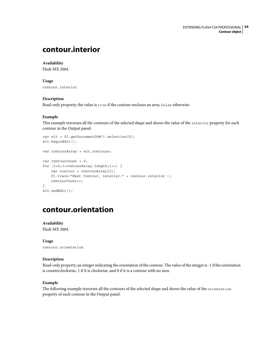 Contour.interior, Contour.orientation | Adobe Extending Flash Professional CS4 User Manual | Page 76 / 560