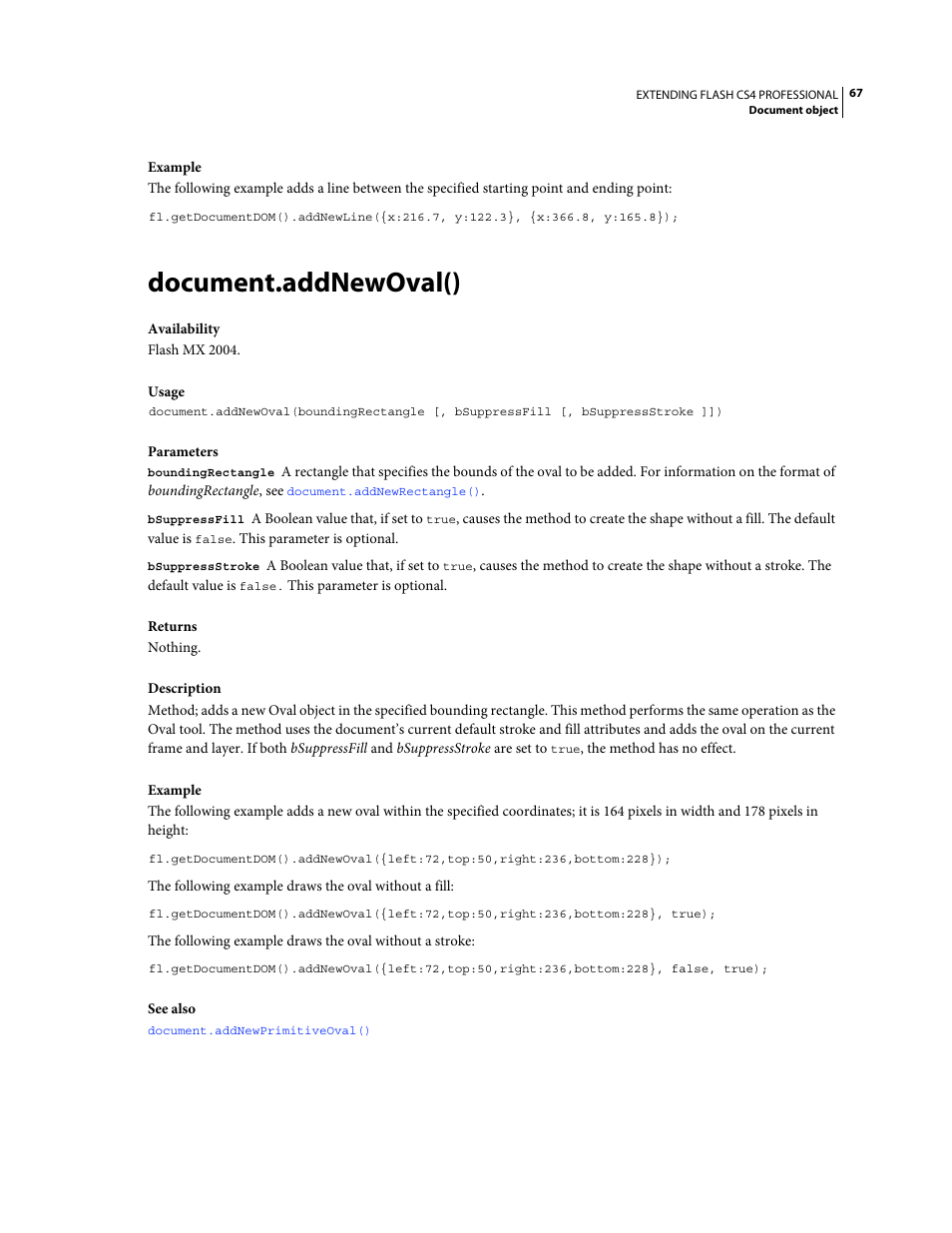 Document.addnewoval() | Adobe Extending Flash Professional CS4 User Manual | Page 89 / 560