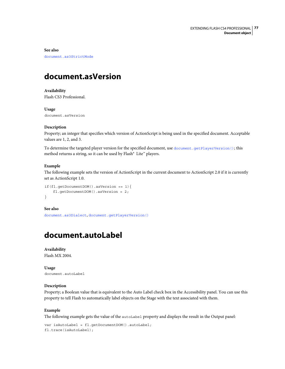 Document.asversion, Document.autolabel | Adobe Extending Flash Professional CS4 User Manual | Page 99 / 560