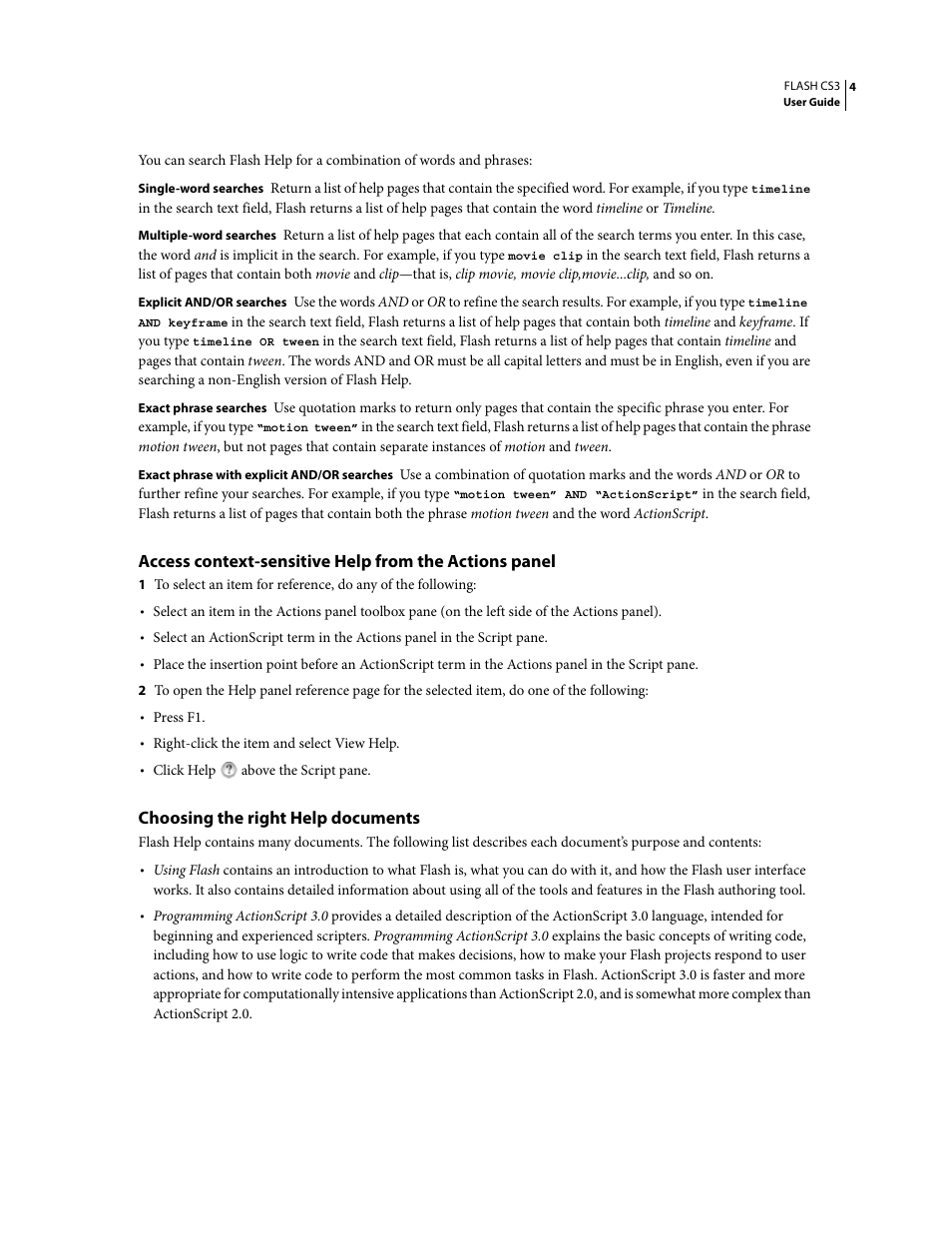 Choosing the right help documents | Adobe Flash Professional CS3 User Manual | Page 10 / 527