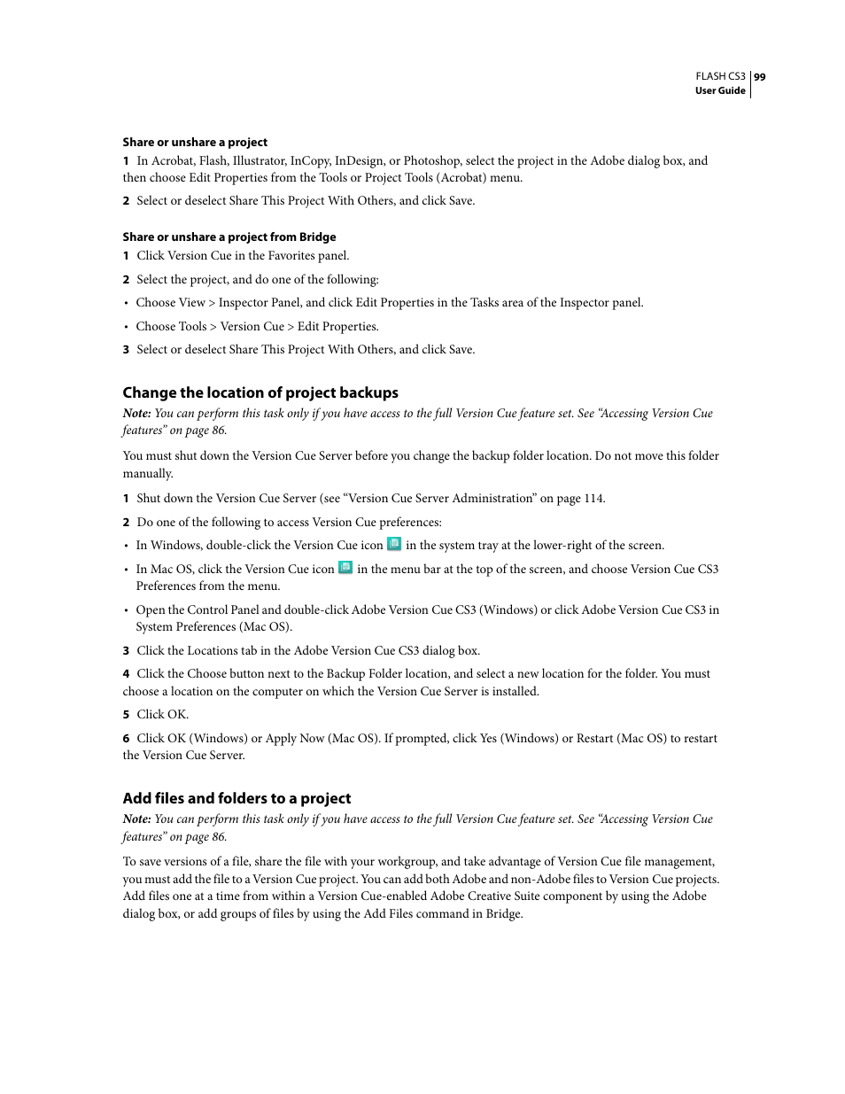 Change the location of project backups, Add files and folders to a project | Adobe Flash Professional CS3 User Manual | Page 105 / 527