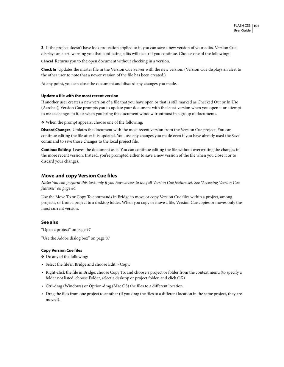 Move and copy version cue files | Adobe Flash Professional CS3 User Manual | Page 111 / 527