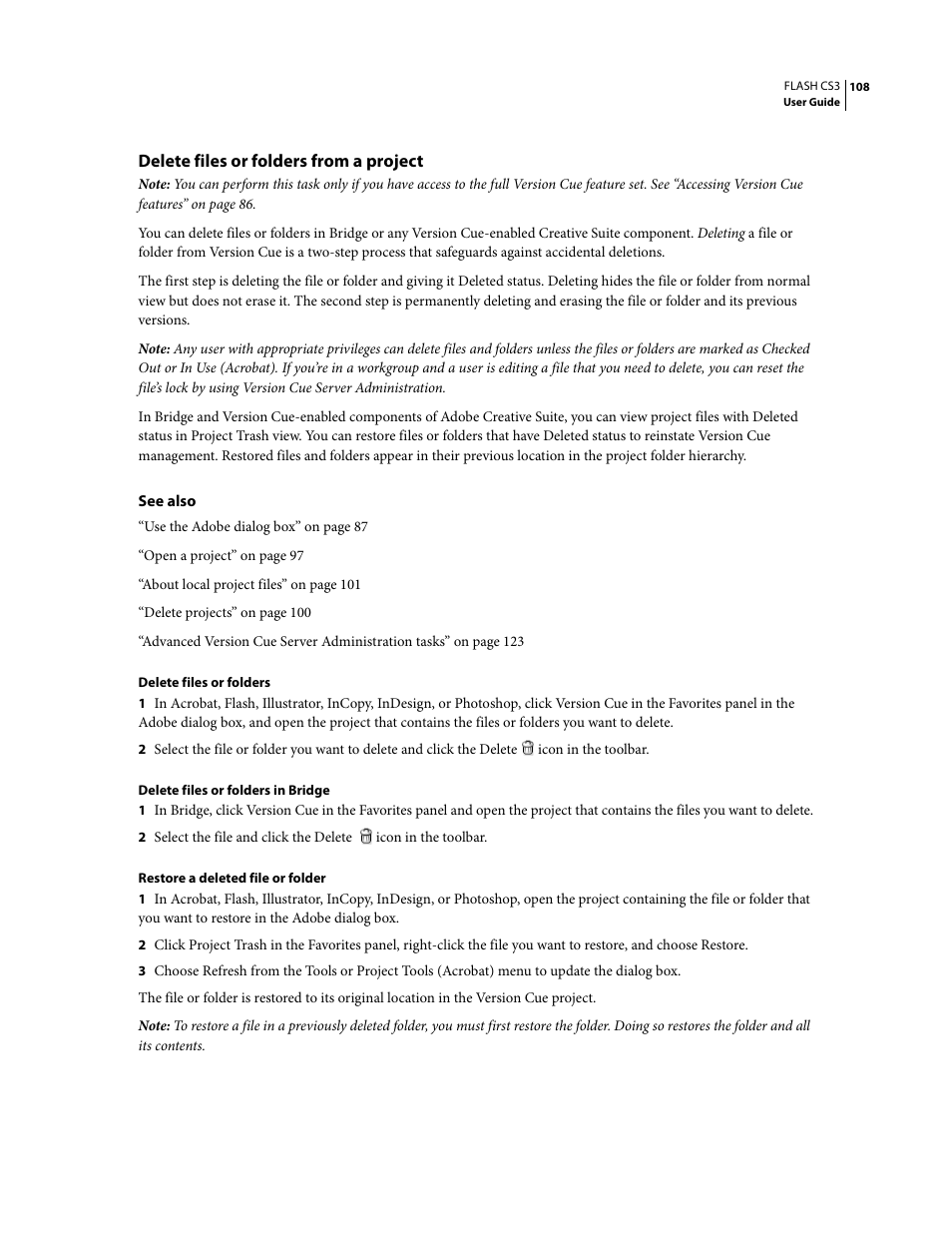 Delete files or folders from a project | Adobe Flash Professional CS3 User Manual | Page 114 / 527